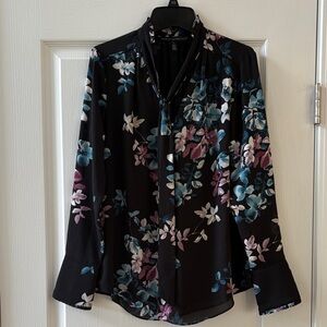 White House Black Market Floral Blouse - Black, Blue, Purple